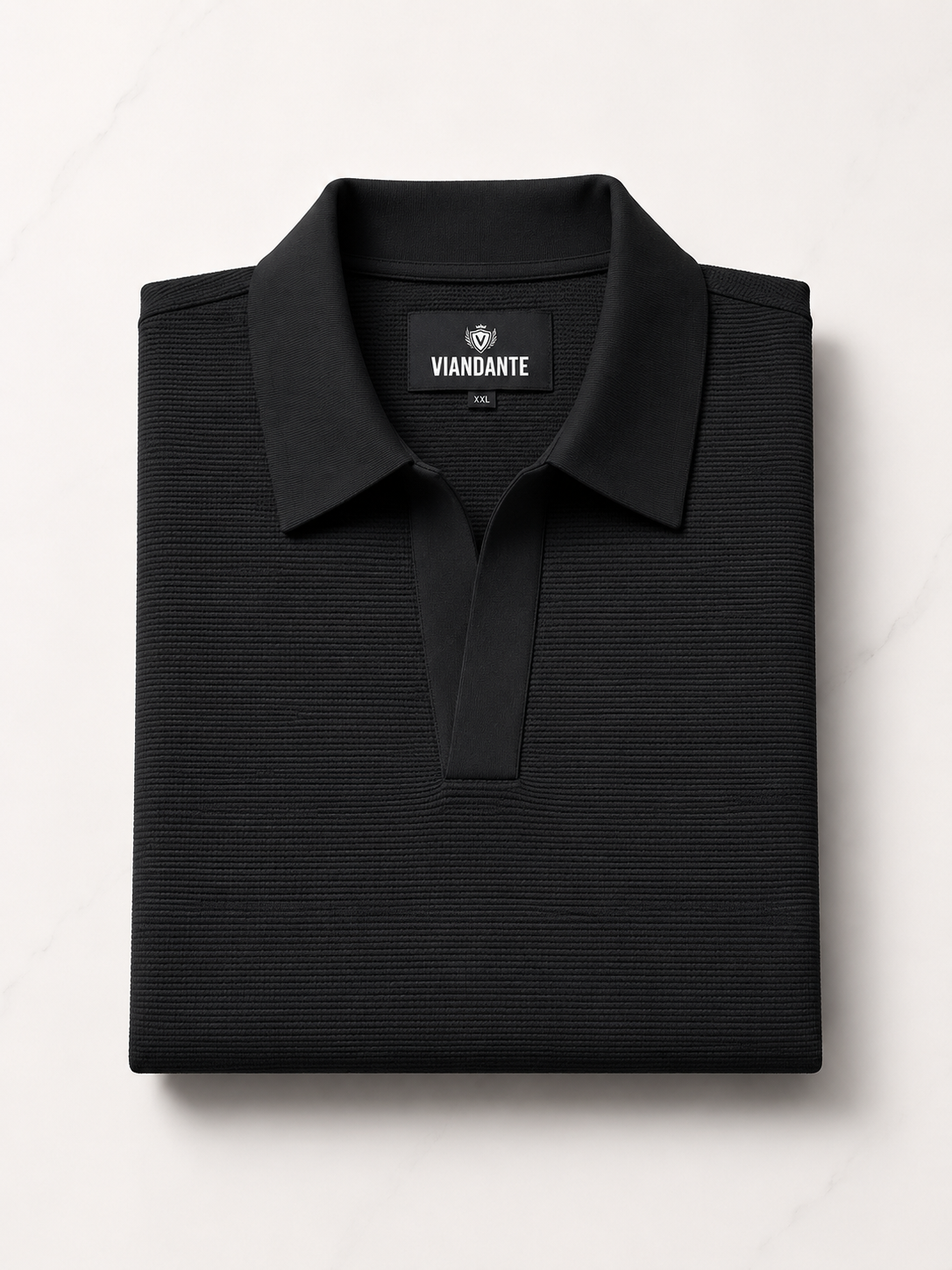 Johnny Collar V Neck Henley - Black