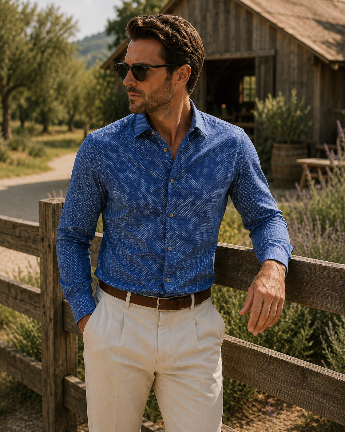 Blue Button Up - Antique button