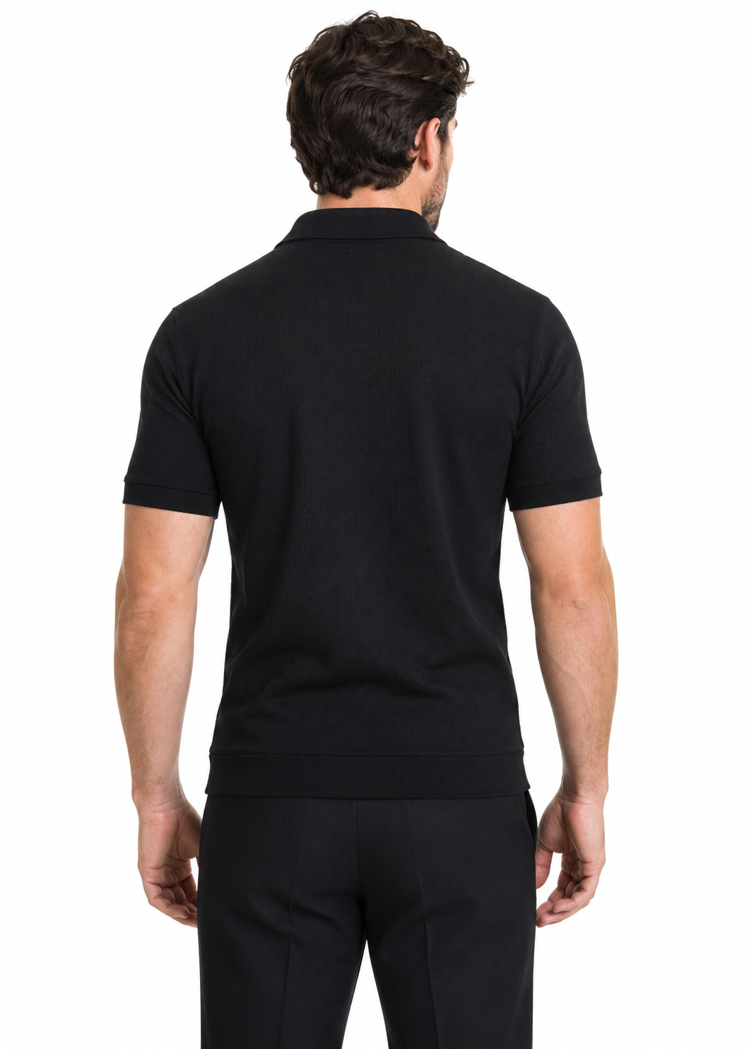 Johnny Collar V Neck Henley - Black