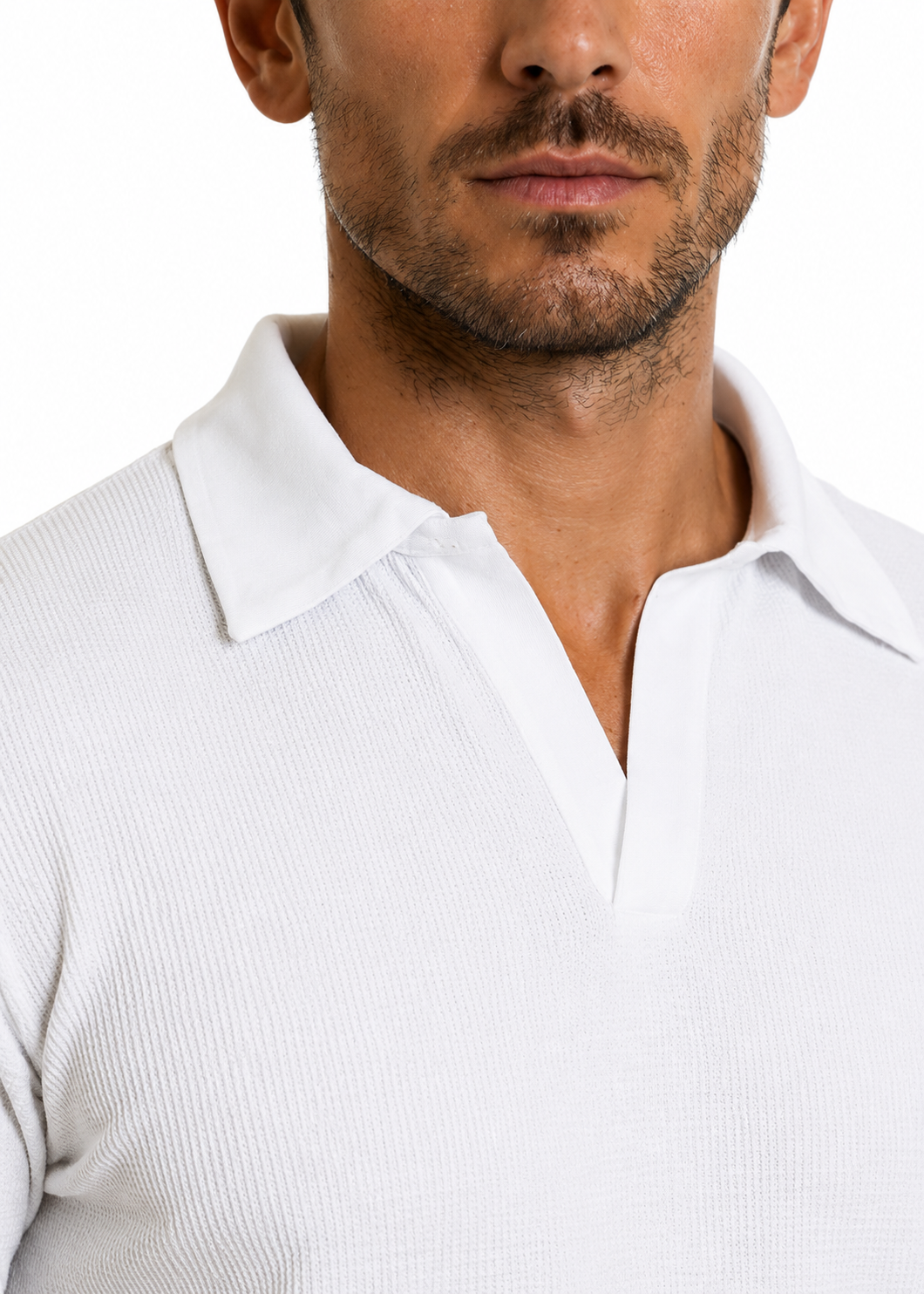 Johnny Collar V Neck Henley - White