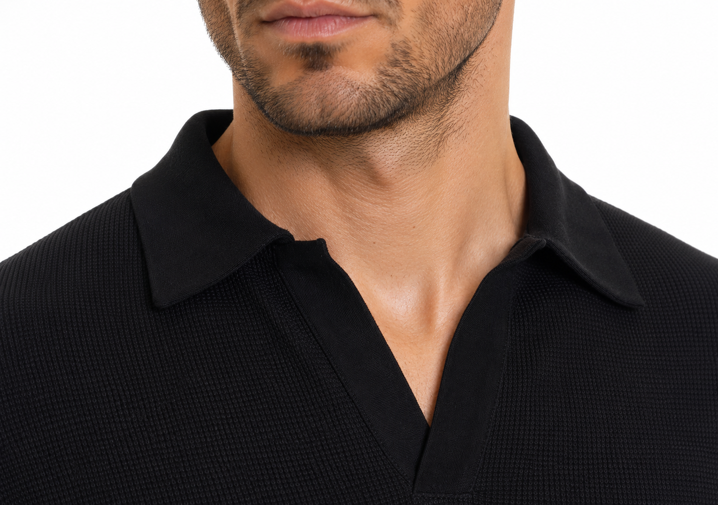 Johnny Collar V Neck Henley - Black