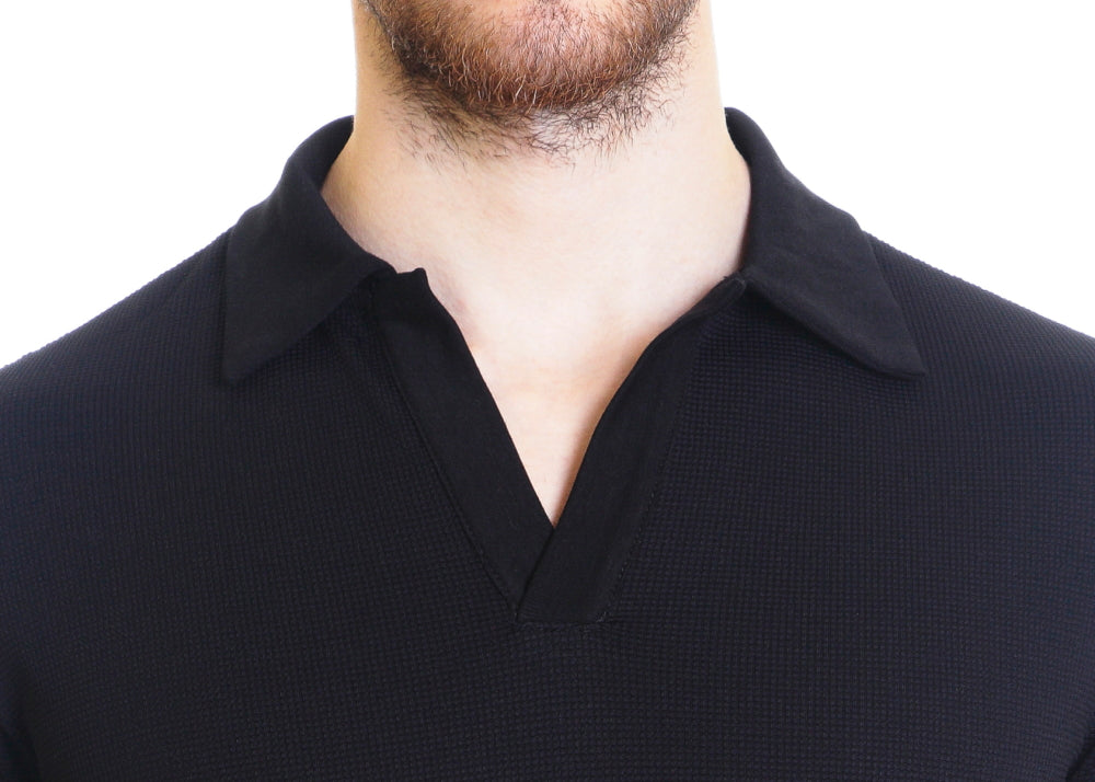 Johnny Collar V Neck Henley - Black