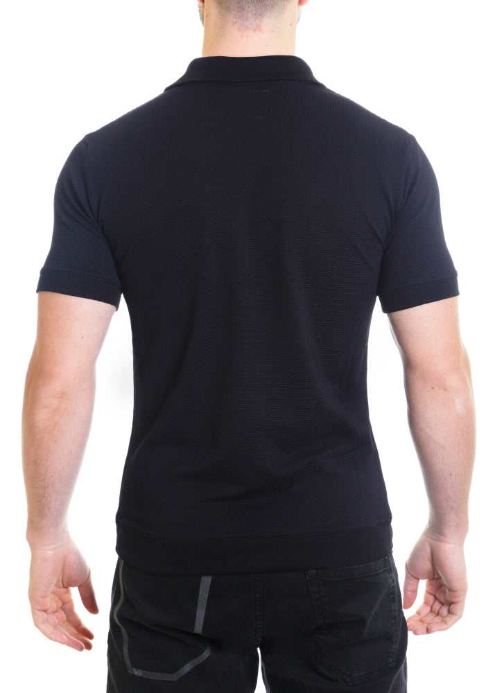 Johnny Collar V Neck Henley - Black