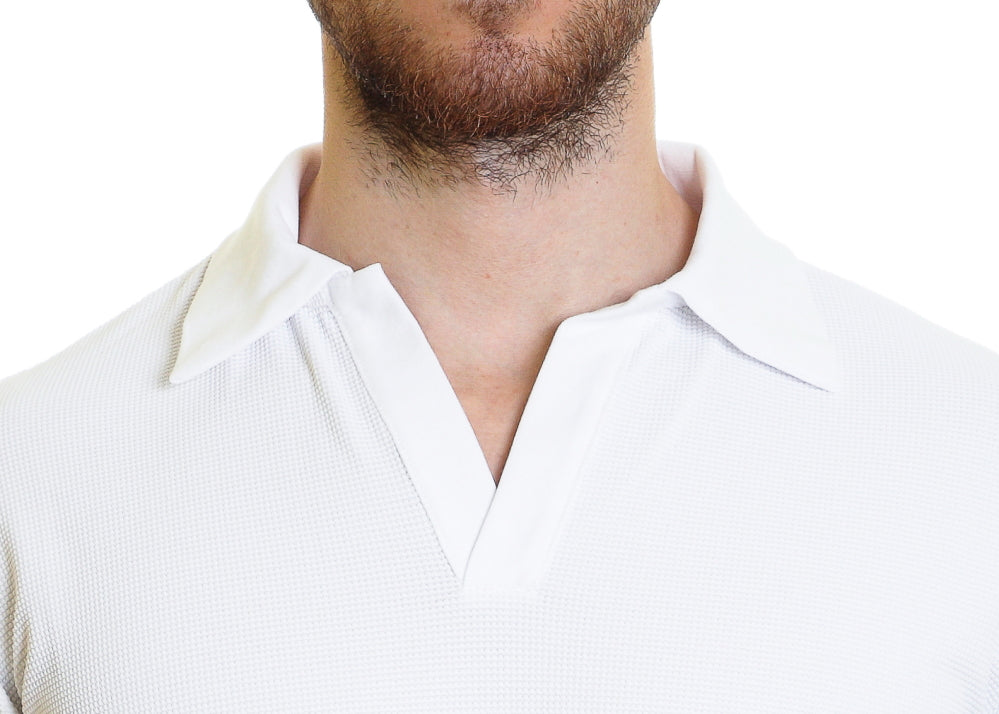 Johnny Collar V Neck Henley - White