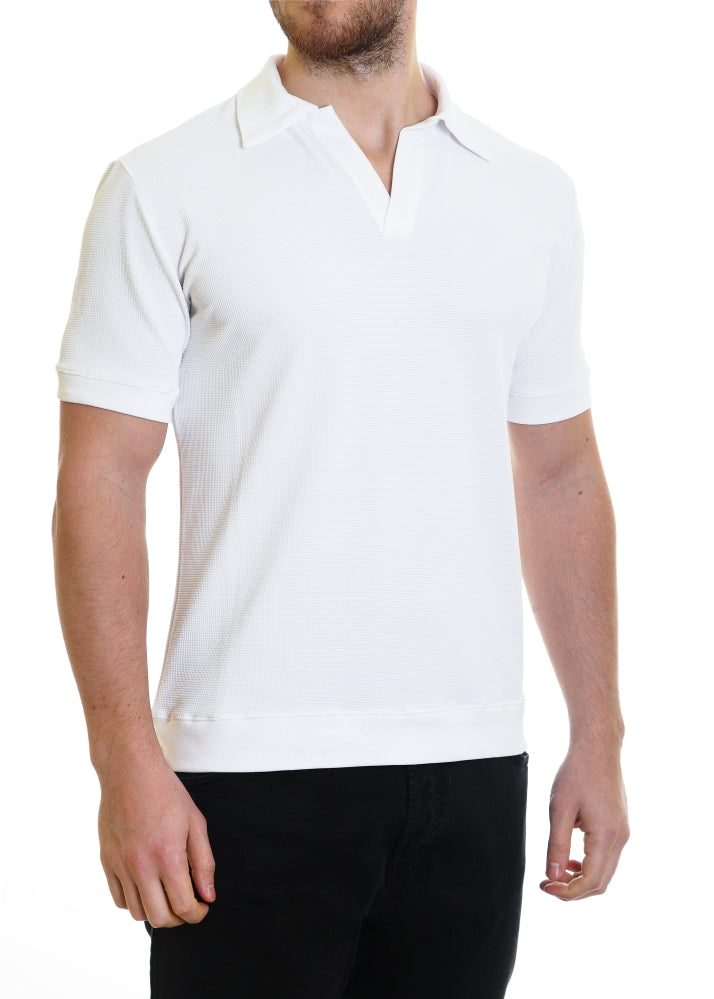 Johnny Collar V Neck Henley - White